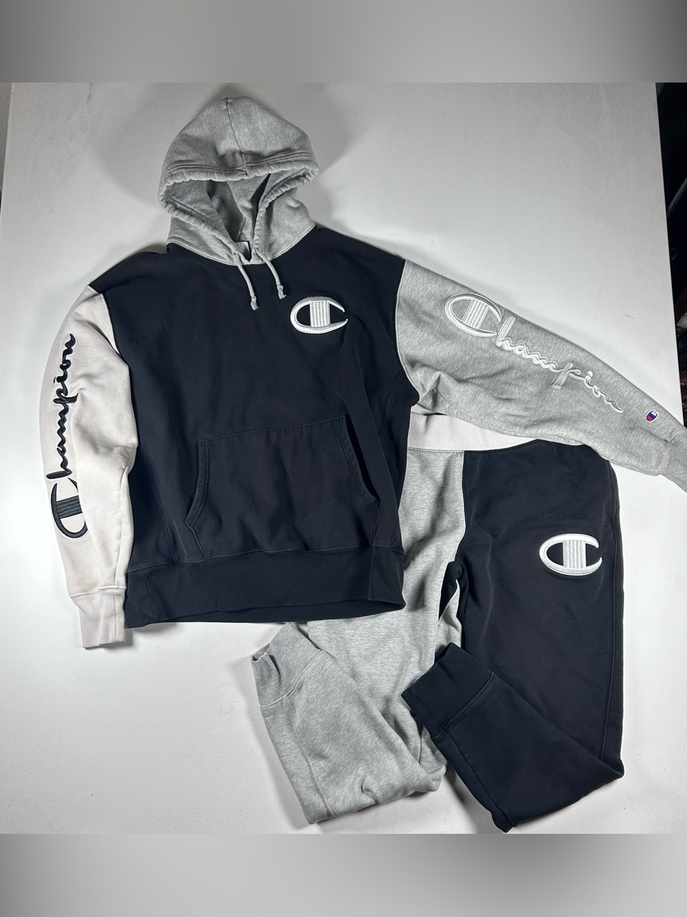 CHAMPION Men's Sweatpants Sweatshirt Set Gray Black REVERSE WEAVE - Both XL - ma